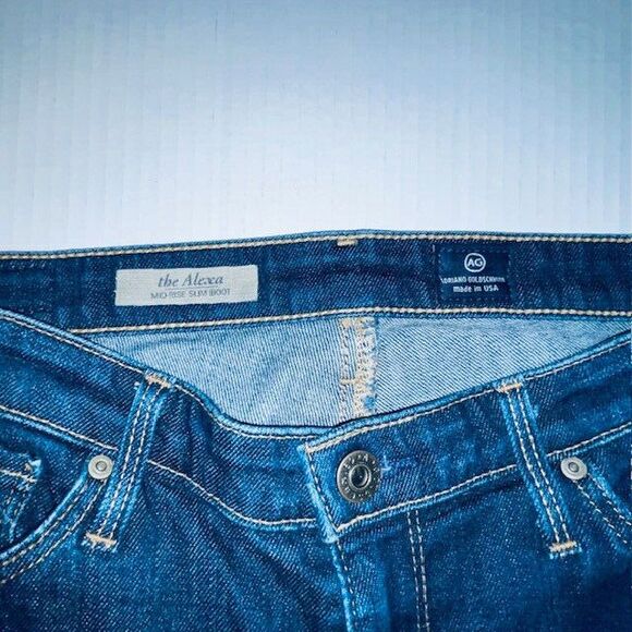 AG Jeans Womens 28R Fits 29x31 Blue Denim Alexa Mid Rise Slim Boot Frayed Hem - Picture 11 of 11